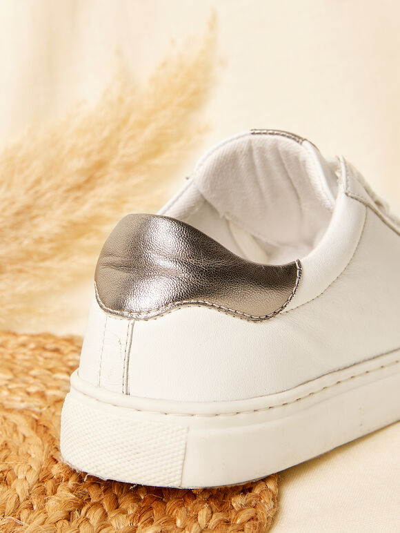White Leather Trainers, White, large