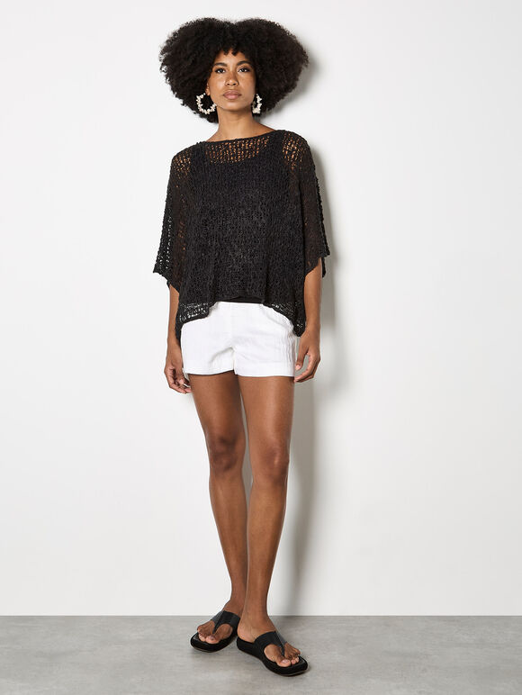 Mesh Popcorn Knit Kaftan Top, Dark Grey - Charcoal, large