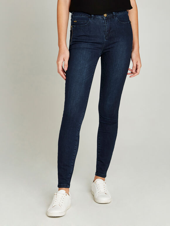 Blue Skinny Biker Look Jeans, Blue, large