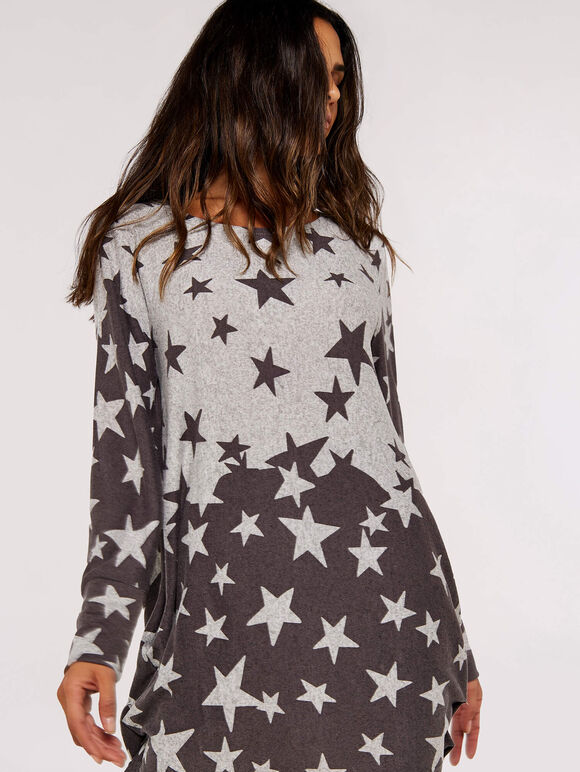 Gradient Stars Knitted Longline Top, Grey, large