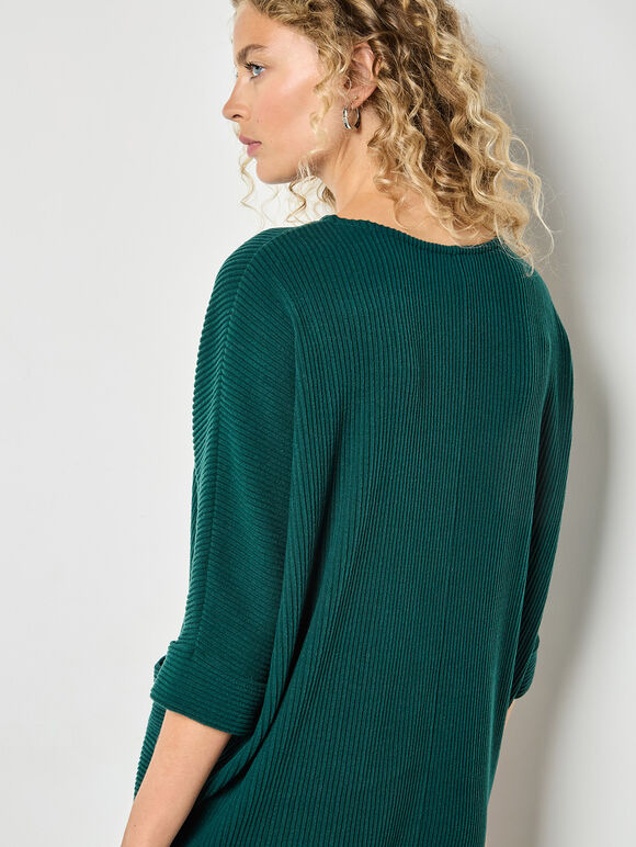 Ribbed Knit Cocoon Mini Dress, Green, large