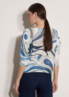 Swirl Print Shimmer Knit Top, Blue, large