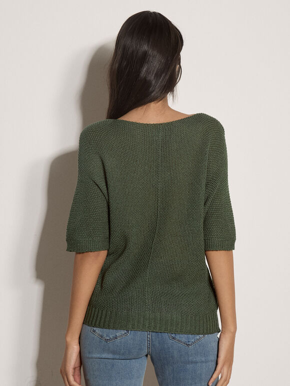 Waffle Open Knit Top, Khaki, large