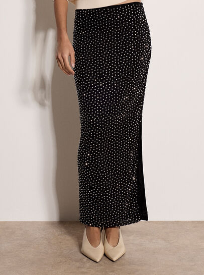 Rhinestone Stud Maxi Skirt
