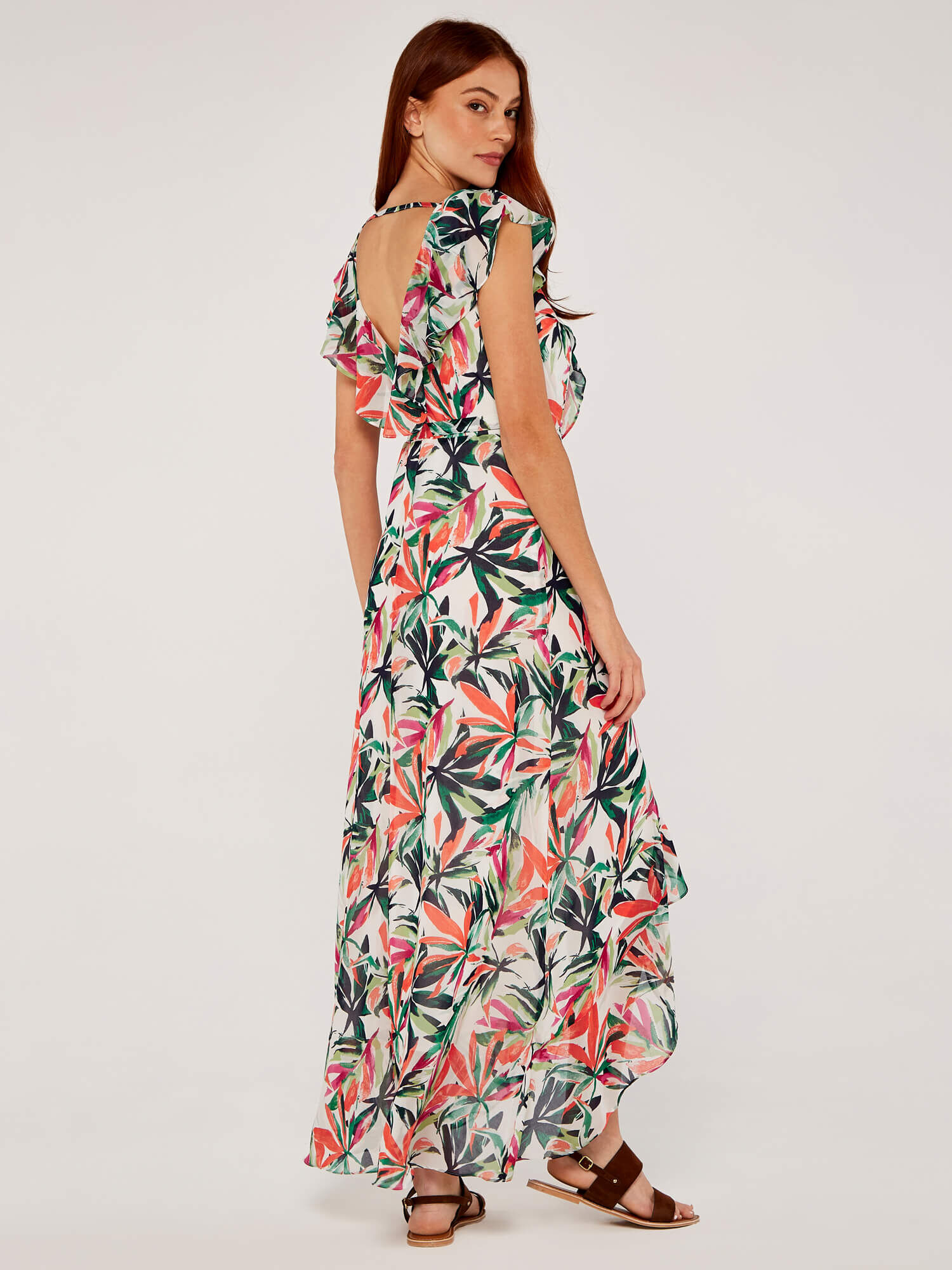 Apricot tropical hot sale palm dress