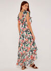 Palm Print Ruffle Dress, Cream, large