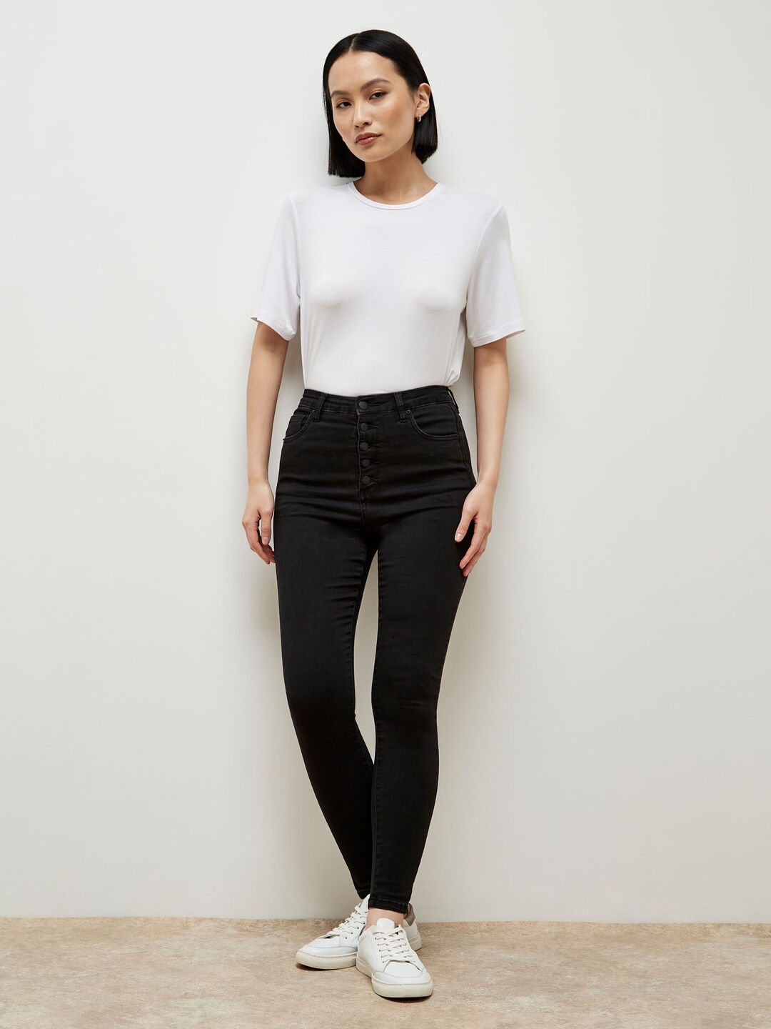 Image of Button Detail Skinny Jeans