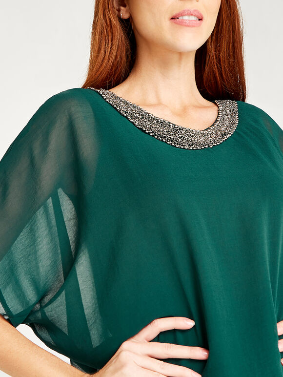 Beaded Chiffon Layer Top, Green, large