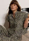 Leaf Print Cotton Shirt, Black, large