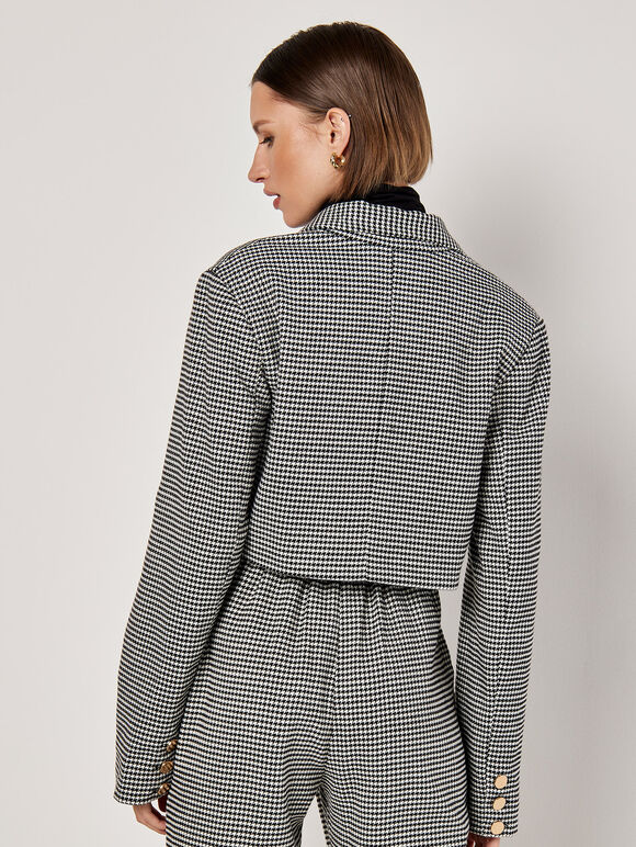 Dogtooth Cropped Blazer, Black, large
