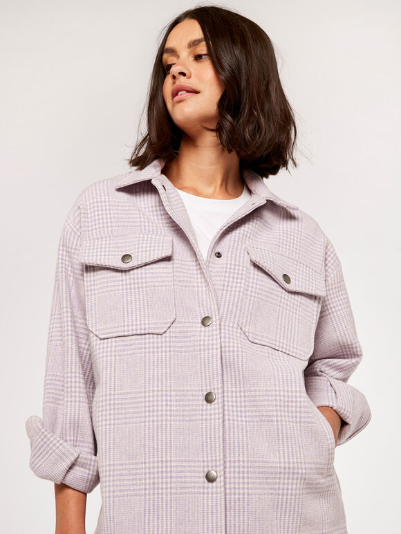 Check Wool Shacket, Lilac, large