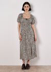 Animal Print Milkmaid Midi Dress, Cream, large