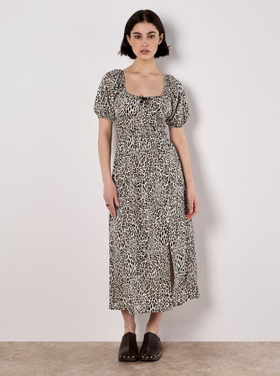 Animal Print Milkmaid Midi Dress