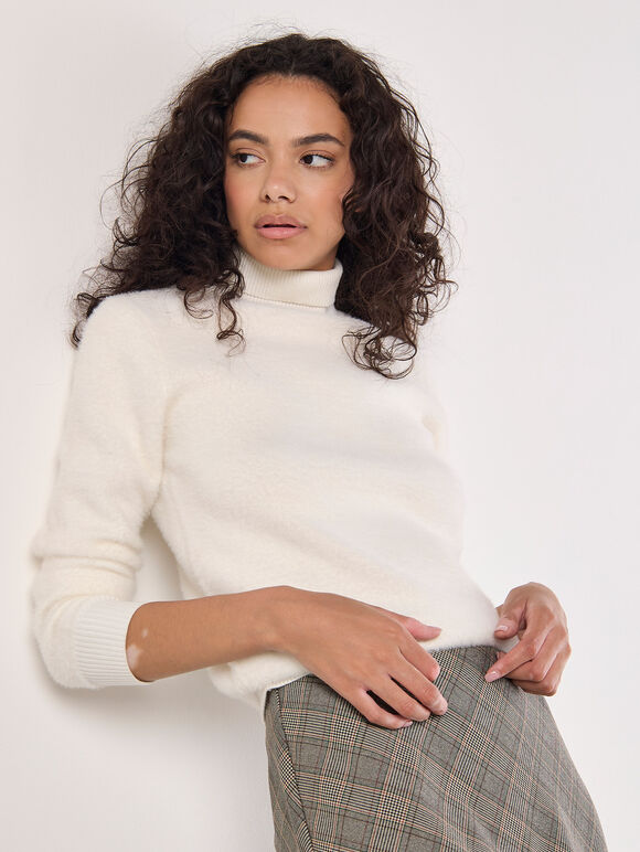 Fluffy Reversible Jumper, Cream, large