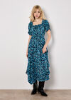 Sarasa Floral Milkmaid Midi Dress, Navy, large