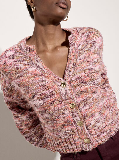 Tonal Shimmer Chunky Knit Cardigan