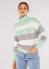 Ribbed Colour Block Stripe Jumper, Mint, large