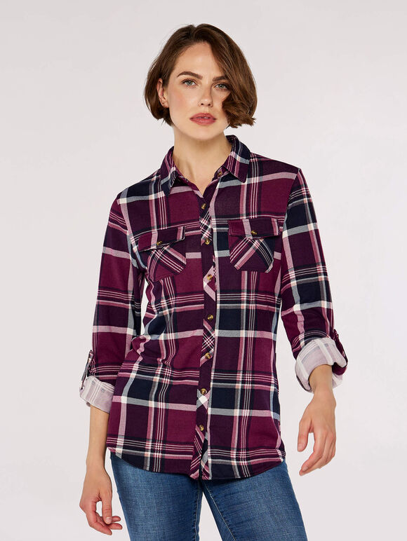 Classic Check Print Shirt, Red, large