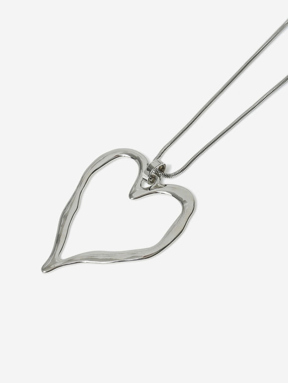 Hammered Heart Necklace, Silver, large
