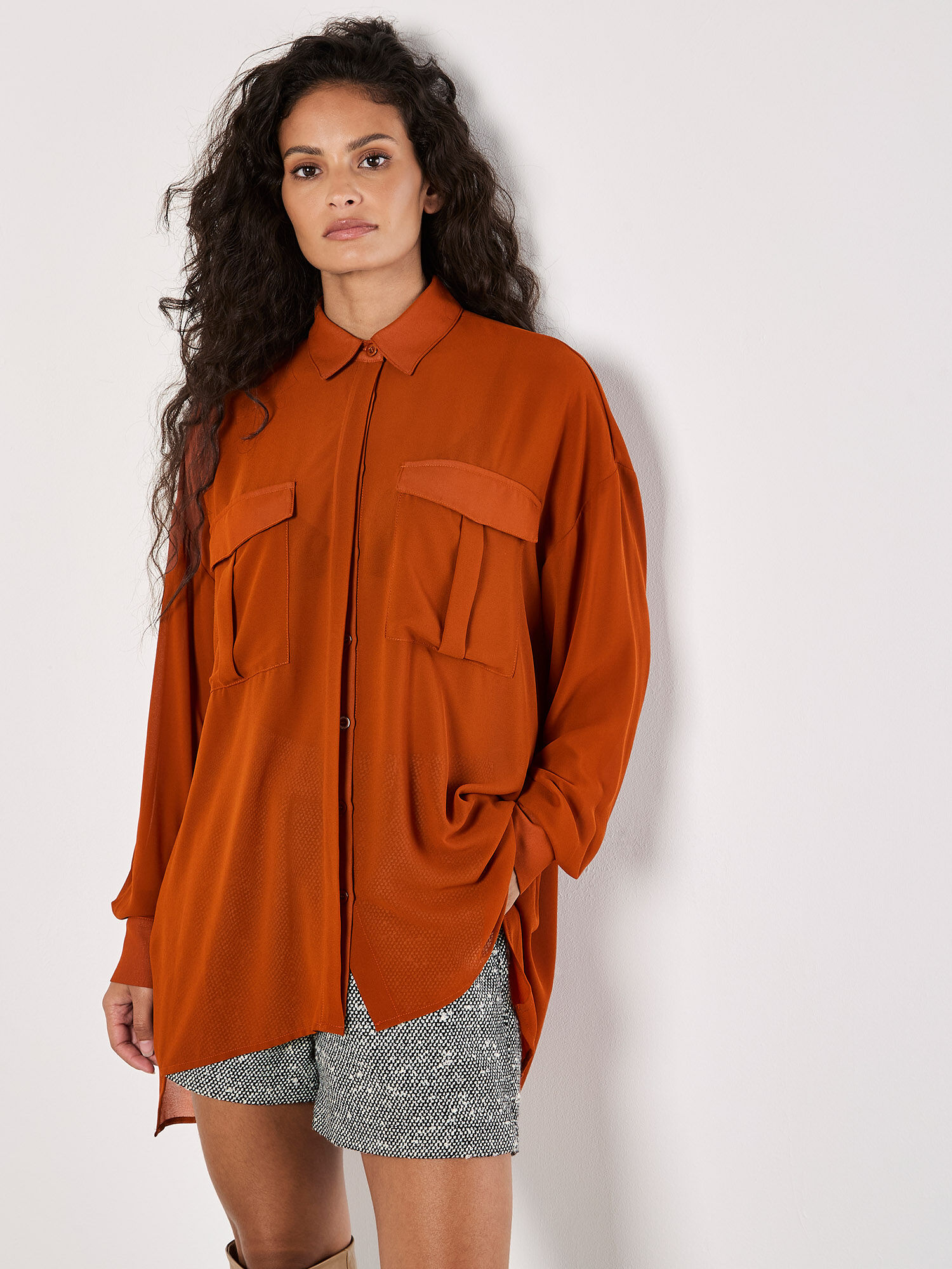 Oversized Chiffon Shirt Apricot Clothing