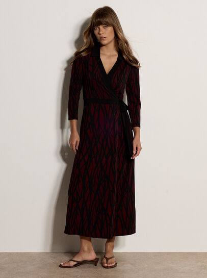 Abstract Print Wrap Maxi Dress