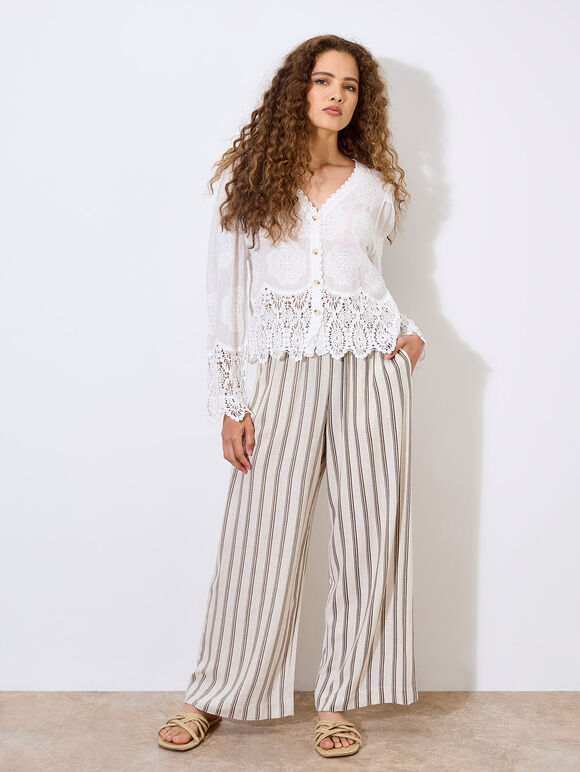 Embroidered Daisies Lace Hem Top, White, large
