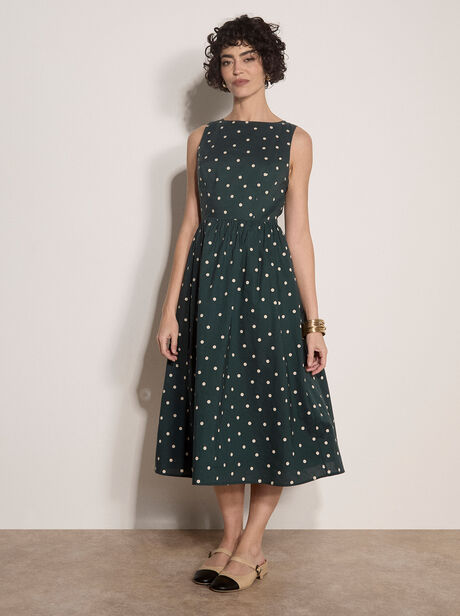 Polka Dot A-Line Cotton Midi Dress