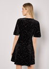 Metallic Star Velvet Mini Dress, Black, large