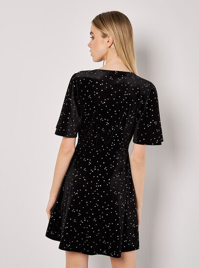 Silver Foil Star Velvet Mini Dress