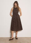 Polka Dot A-Line Cotton Midi Dress, Brown, large