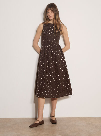 Polka Dot A-Line Cotton Midi Dress