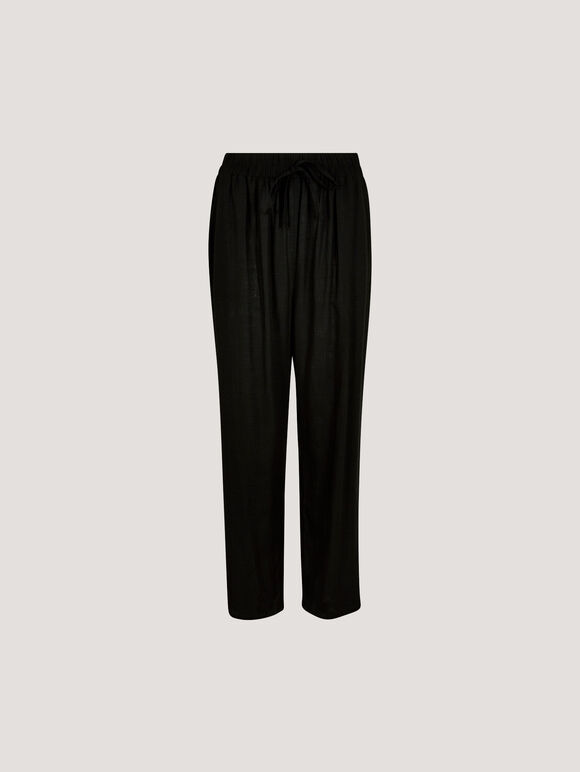 Linen Blend Cropped Trousers, Black, large