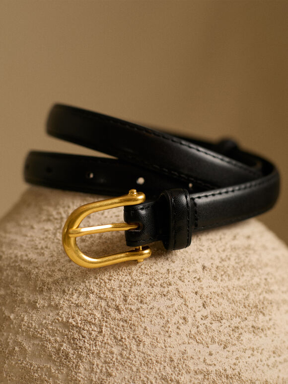 Thin Buckled Belt, Black, large