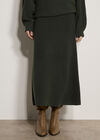 Ribbed Knit A-Line Maxi Skirt, Green, large