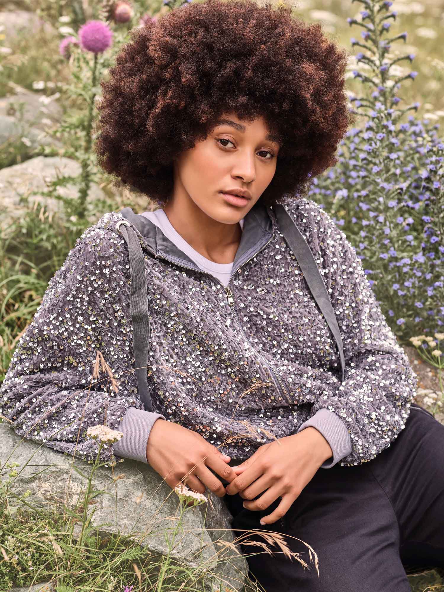 Sequin Bomber Jacket Apricot Clothing