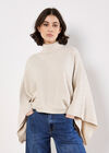 Horizontal Cable Knit Cape Jumper, Stone, large