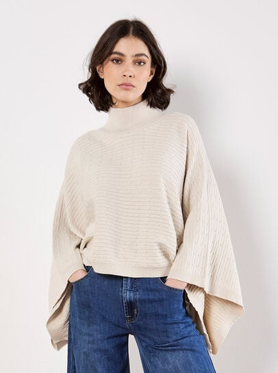 Horizontal Cable Knit Cape Jumper