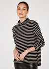 Cowl Neck Stripe Top, Black, large