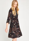 Black Patchwork Floral Smock Dress, Black, large