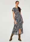 Abstract Print Crepe Wrap Dress, Blue, large