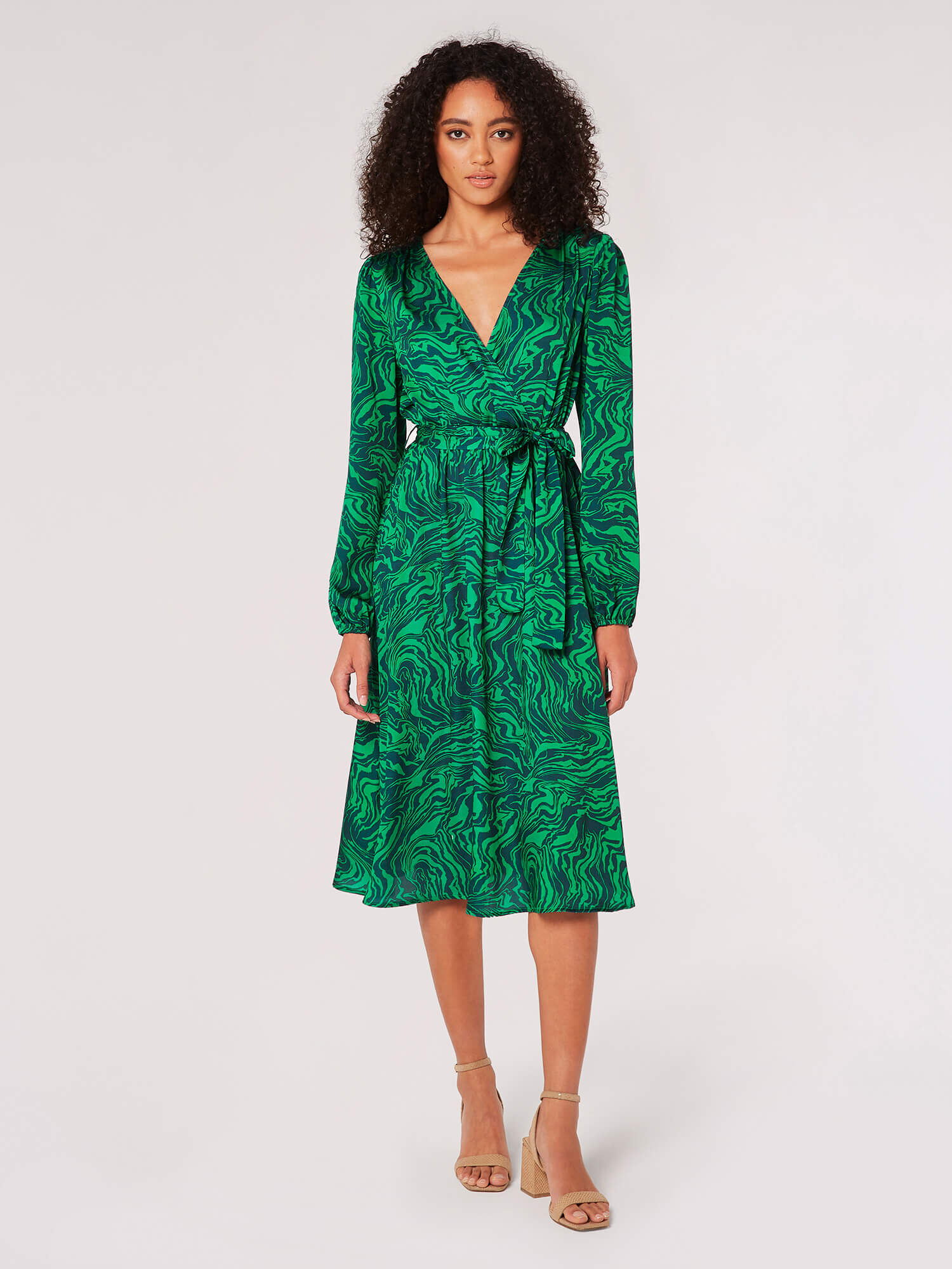Satin wrap midi dress clearance