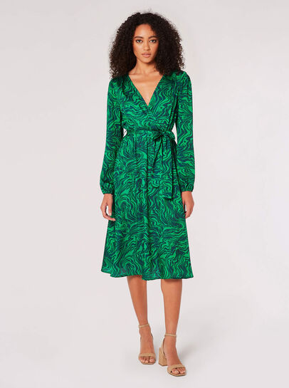 Swirl Satin Wrap Midi Dress
