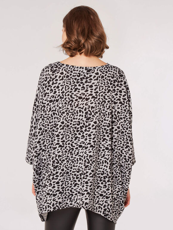 Leopard Oversized Waterfall Top, Grey, large