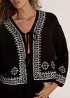 Soft Ribbed Knit Embroidered Cardigan, Black, large