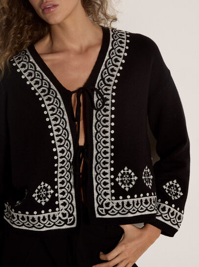 Soft Ribbed Knit Embroidered Cardigan