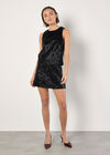 Velvet Sequin A-Line Mini Skirt, Black, large