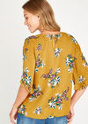 Yellow Floral Ruffle Sleeve Top, Mustard, large