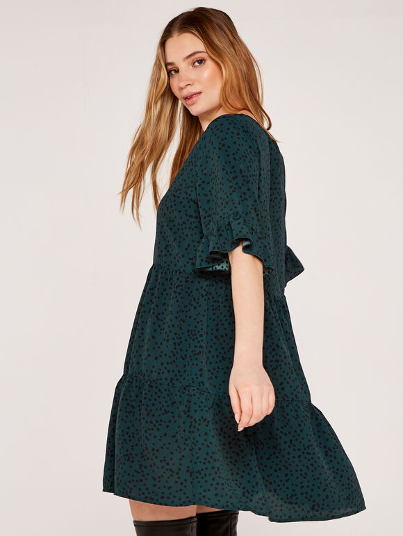 Spot Tiered Ruffle Dress, Green, large