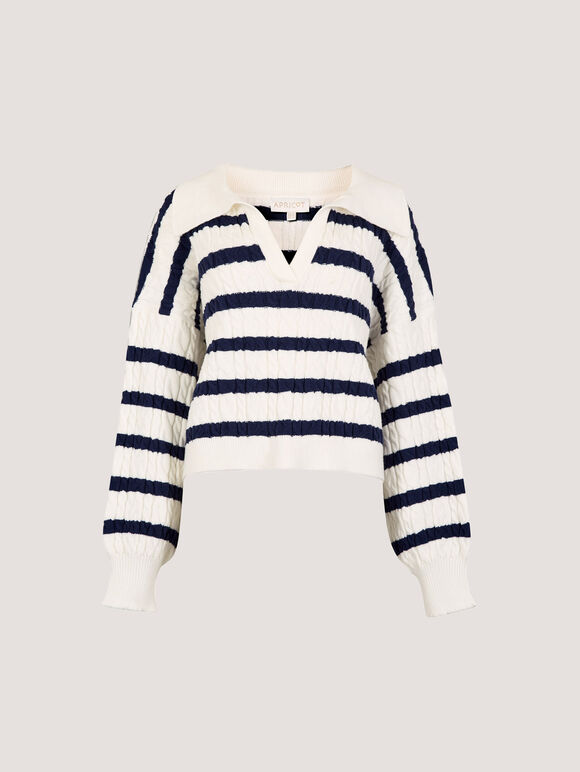 Stripe Cable Knit Jumper, White, large