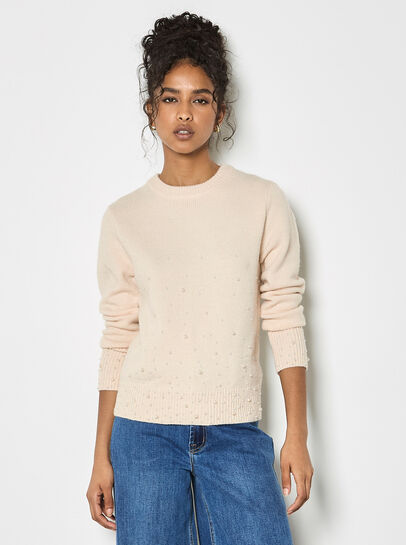 Pearl Embellished Ribbed Knit Jumper